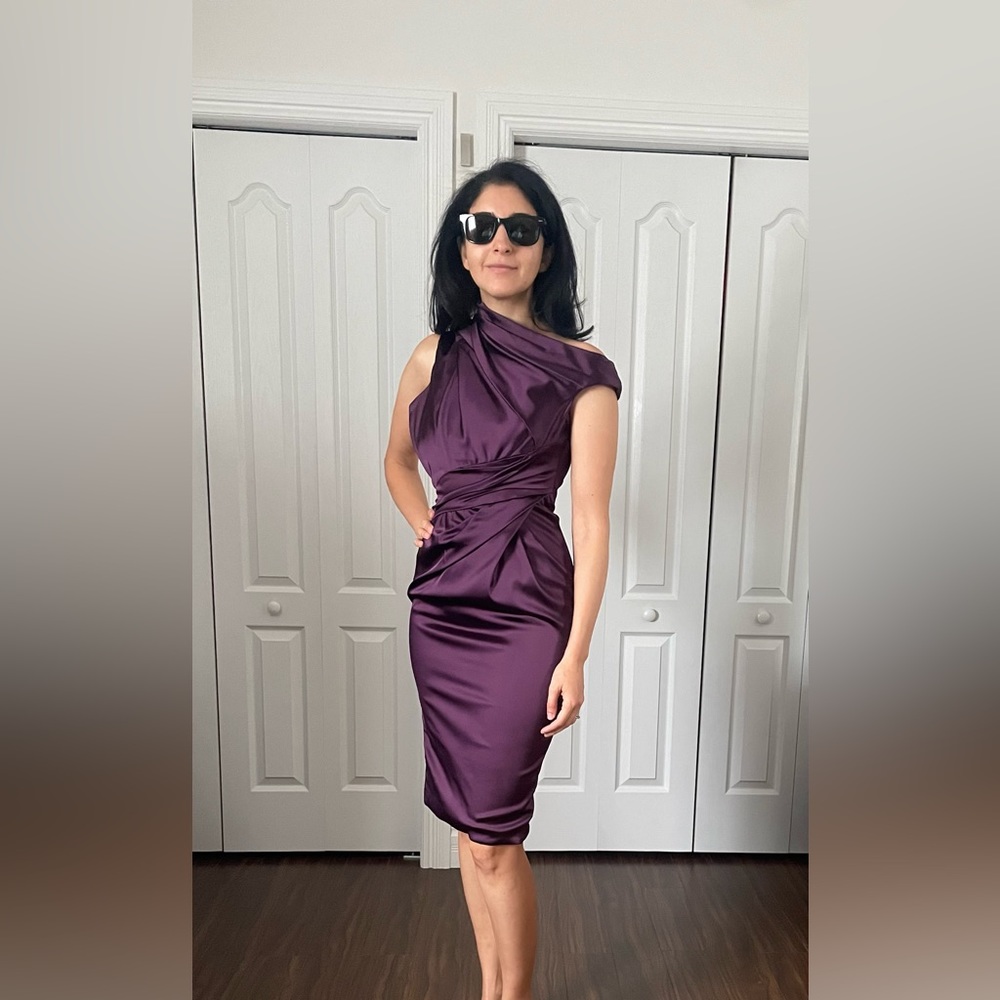 Beautiful Karen Millen rich purple off the shoulder dress. US Size 4.